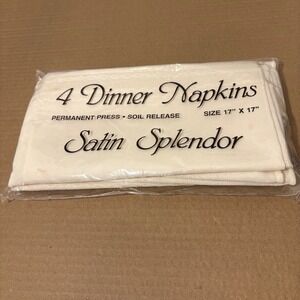 Bardwil Linens New Satin Splendor 4‎ Dinner Napkins Cream Permanent Press 17x17